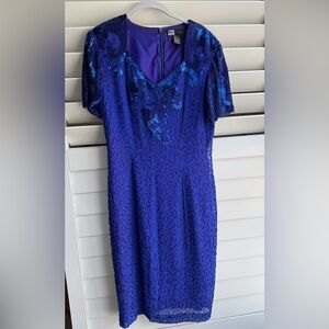 Morgan Taylor Evening | Vintage Beaded Silk Cocktail Dress | Blue Sequin | 4